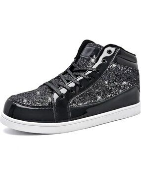 Igxx Men Black High Top Bling Glitter Party Disco Retro Metallic Gold Sneakers